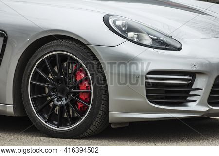 Sports Car Detail Wheels Low Profile Tires Brake