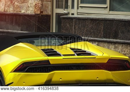 Sport Car Yellow Details Stop Lights And Roof Aerodynamics
