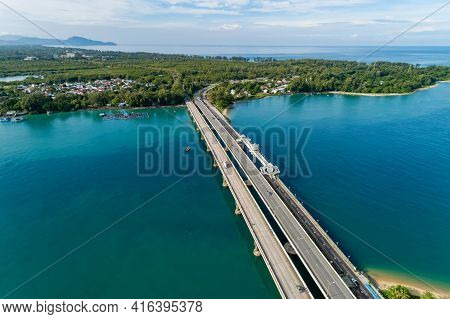 Aerial View Of Sarasin Bridge Road Transportation Background Concept The Bridge Is A Between Phang N