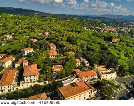 Top View Of The City And The Promenade Located In Castiglioncello In Tuscany. Italy, Livorno