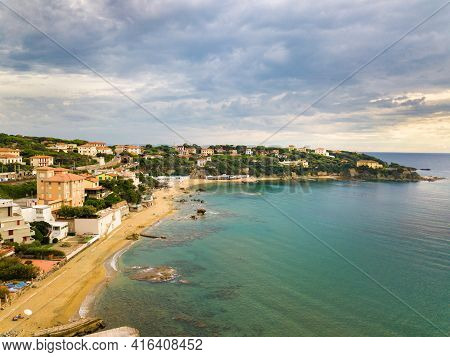 Top View Of The City And The Promenade Located In Castiglioncello In Tuscany. Italy, Livorno