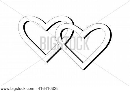 Black And White Couple Hearts. Romantic Individual Element, Combination Of Hearts With A Black Shado