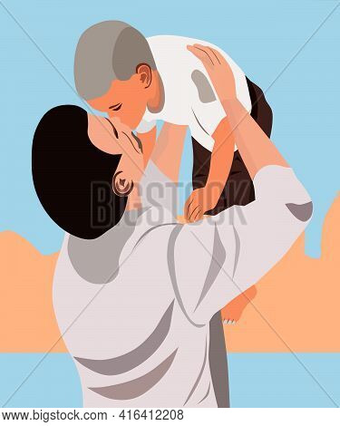 Father And Child Are Happy To Have A Rest Together, And Enjoy The Rest