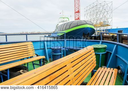 Yalta, Crimea - 4 September, Wooden Benches On The Ship, 4 September, 2020.\nboat Trip From Yalta To