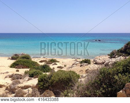 Famous Golden Beach Situated At The End Of Karpaz Peninsula On Cyprus , North Side, Blue Clean Cryst