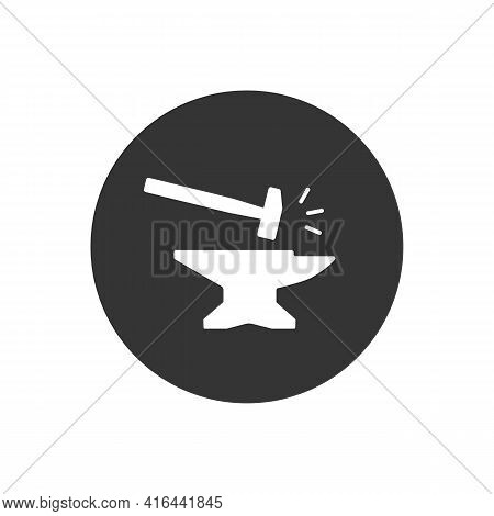 Anvil With Hammer White Icon. Vector Illustration