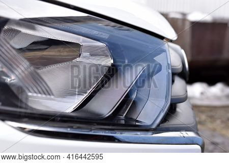 Transparent White Car Headlights On The Side