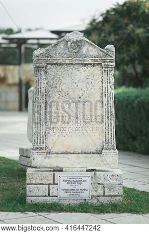 Slab In Garden Of Hierapolis Museum With Signature: From Laodicea, Papias Flares, Tombstone, Roman A