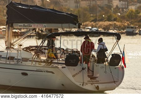 Sevastopol. Crimea. Autumn 2020. Yacht Of The Black Sea School In Streletskaya Bay. Students Conduct