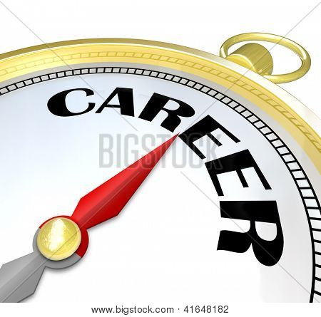 La parola carriera su un Compasso d'oro che illustrano le indicazioni di un sentiero che conduce a un lavoro di successo 