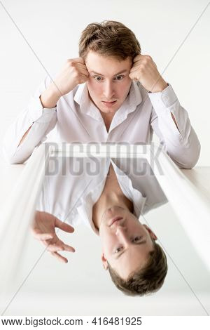 Apathetic Man. Personality Disorder. Depression Stress. Conceptual Art Portrait. Inversion Illusion.