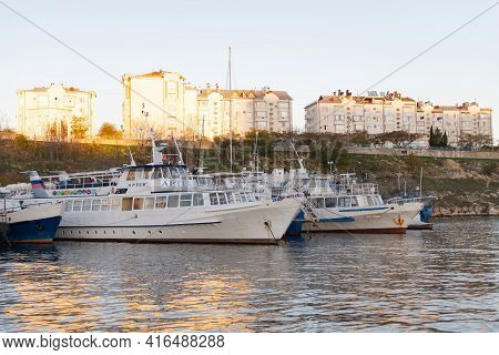 Sevastopol. Crimea. Autumn 2020. Ships At The Pier In The Streletskaya Bay Of Sevastopol.