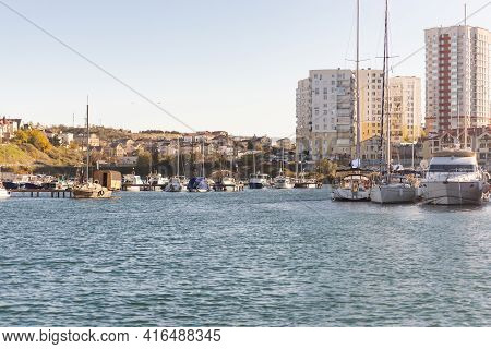 Sevastopol. Crimea. Autumn 2020. Ships At The Pier In The Streletskaya Bay Of Sevastopol.