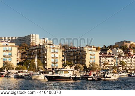 Sevastopol. Crimea. Autumn 2020. Ships At The Pier In The Streletskaya Bay Of Sevastopol.