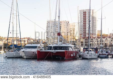Sevastopol. Crimea. Autumn 2020. Ships At The Pier In The Streletskaya Bay Of Sevastopol.