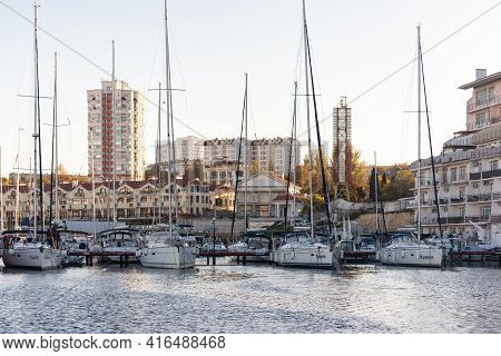 Sevastopol. Crimea. Autumn 2020. Ships At The Pier In The Streletskaya Bay Of Sevastopol.