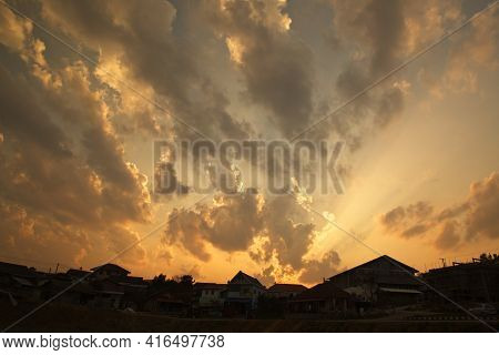 Beautiful Rural Sunset In Small Town Of Phongsali, Laos.