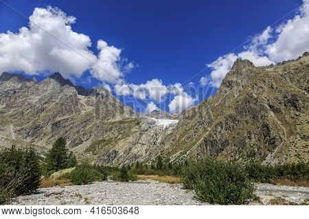 Summer 2019 Image Of The Southern Part Of The Galcier Blanc (2542m) Located In The Ecrins Massif In 