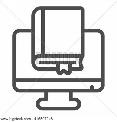 E-book, Monitor Line Icon, Children Book Day Concept, Monoblock Vector Sign On White Background, Boo