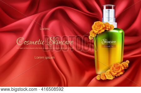 Womens Cosmetics 3d Realistic Vector Advertising Banner Or Cosmetic Promo Poster. Elegant Golden Bot