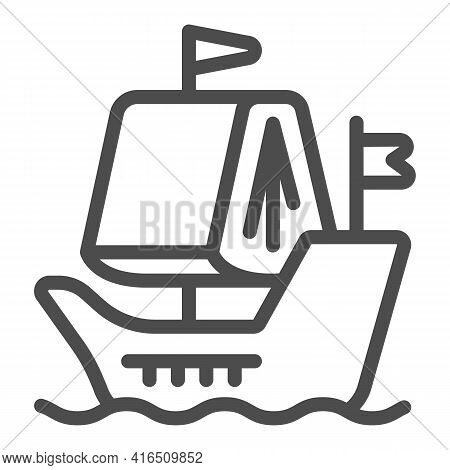 Ship On Water Line Icon, Children Book Day Concept, Book Sail Vector Sign On White Background, Ship 