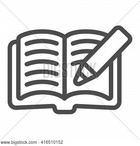 Open Book With Pencil Line Icon, Children Book Day Concept, Book With Pencil Vector Sign On White Ba