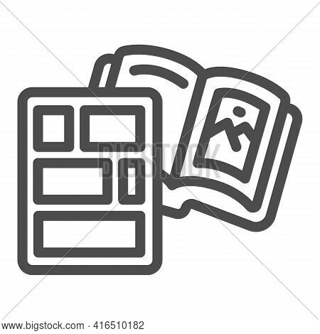 Book With Pictures Line Icon, Children Book Day Concept, Comic Strip Book With Vector Sign On White 