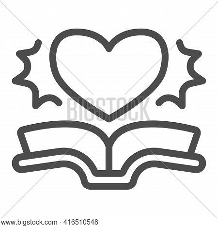 Open Book, Heart Line Icon, Children Book Day Concept, Love Story With Ship Vector Sign On White Bac