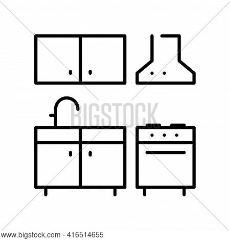 Monochrome Kitchen Icon Vector Illustration Furniture And Equipment For Cooking Of Dining Room