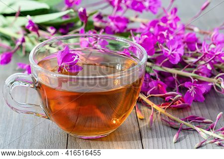 Fireweed Herb Known As Blooming Sally And Tea In A Cup
