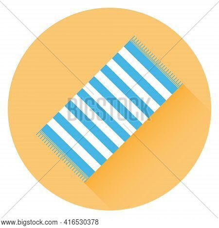Beach Towel, Beach Towel On Orange Background With Long Shadow. Vector, Cartoon Illustration. Vector