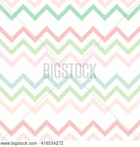 Pastel Colored Zigzag Lines Wallpaper. Seamless Texture With Easter Ornament On White Background. Ve