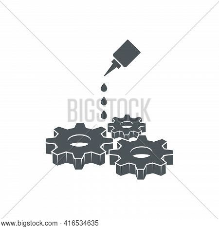 Gears And Oilcan Icon In Flat Style.vector Illustration.