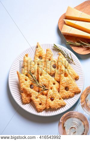 Parmesan Savory Cookies With Rosemary. Salty Cheese Cookies. Healthy Snack. Trendy Background Image.