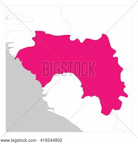 Map Of Guinea Pink Highlighted With Neighbor Countries.