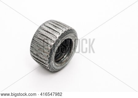Steel Round Nut On A White Background