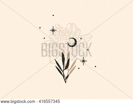 Hand Drawn Vector Abstract Stock Flat Graphic Illustration With Logo Elements, Magic Line Art Of Peo