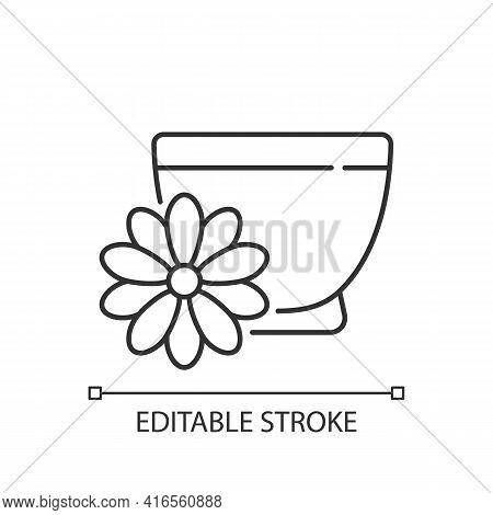 Chrysanthemum Tea Linear Icon. Double Ninth Festival. Flower-based Infusion. Traditional Medicine. T
