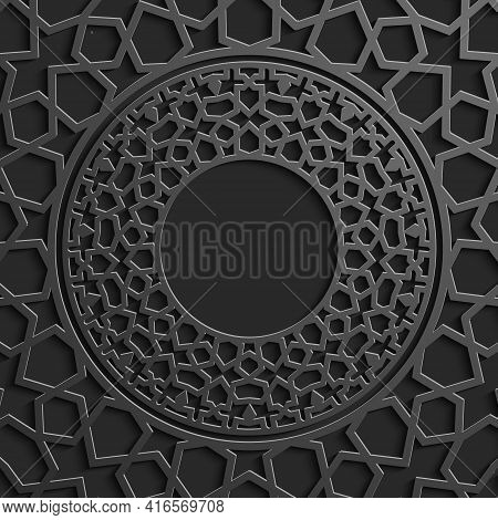 Black Islamic Pattern Geometric Background. Ramadan Kareem Oriental Style Vector Illustration. Ramad