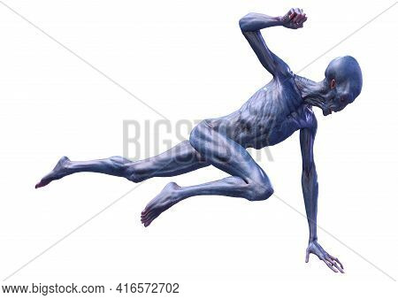 3D Rendering Blue Alien On White
