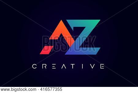 Az Logo Letter Design With Modern Creative Concept And Orange Blue Colors Vector Illustration