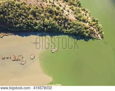 Amazing Aerial View Of Pchelina Reservoir, Pernik Region, Bulgaria