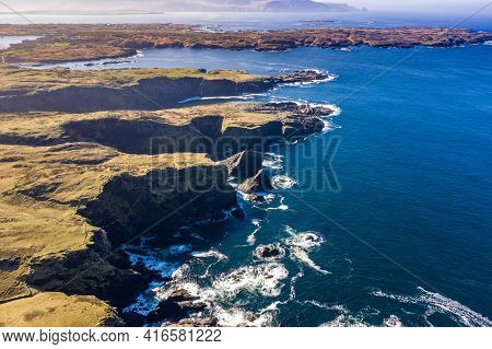 Aerial View Of Dunmore Head By Portnoo In County Donegal, Ireland.
