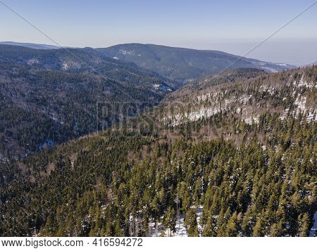 Aerial View Of Byala Cherkva Region At Rhodopes Mountain, Plovdiv Region, Bulgaria