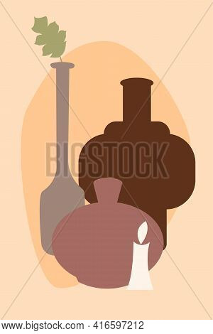 Leaf In Vase Pattern Background, Abstract Boho Minimalist Vase Illustration For Design Nursery Wall 