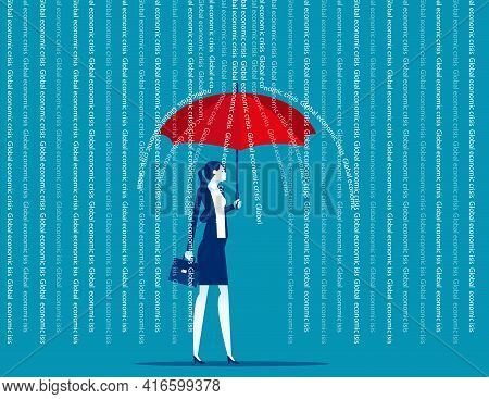 Business Person With Umbrella Protecting From Global Economic Crisis