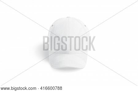 Blank White Baseball Cap Mockup, Front View, 3d Rendering. Empty Denim Headgear For Sport Team Mock 