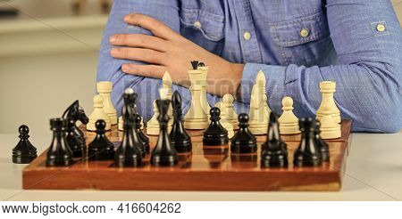 Development Logics. Learning Play Chess. Bad Move Nullifies Good Ones. Figures On Wooden Chess Board
