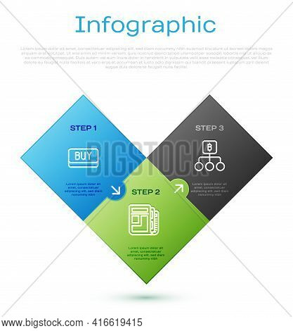 Set Line Buy Button, Blockchain Technology Bitcoin And Stock Market News. Business Infographic Templ