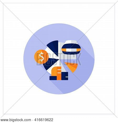 Total Asset Count Flat Icon. All Ownership Aspects.car, Cash, Accounts Receivable, Private Property.